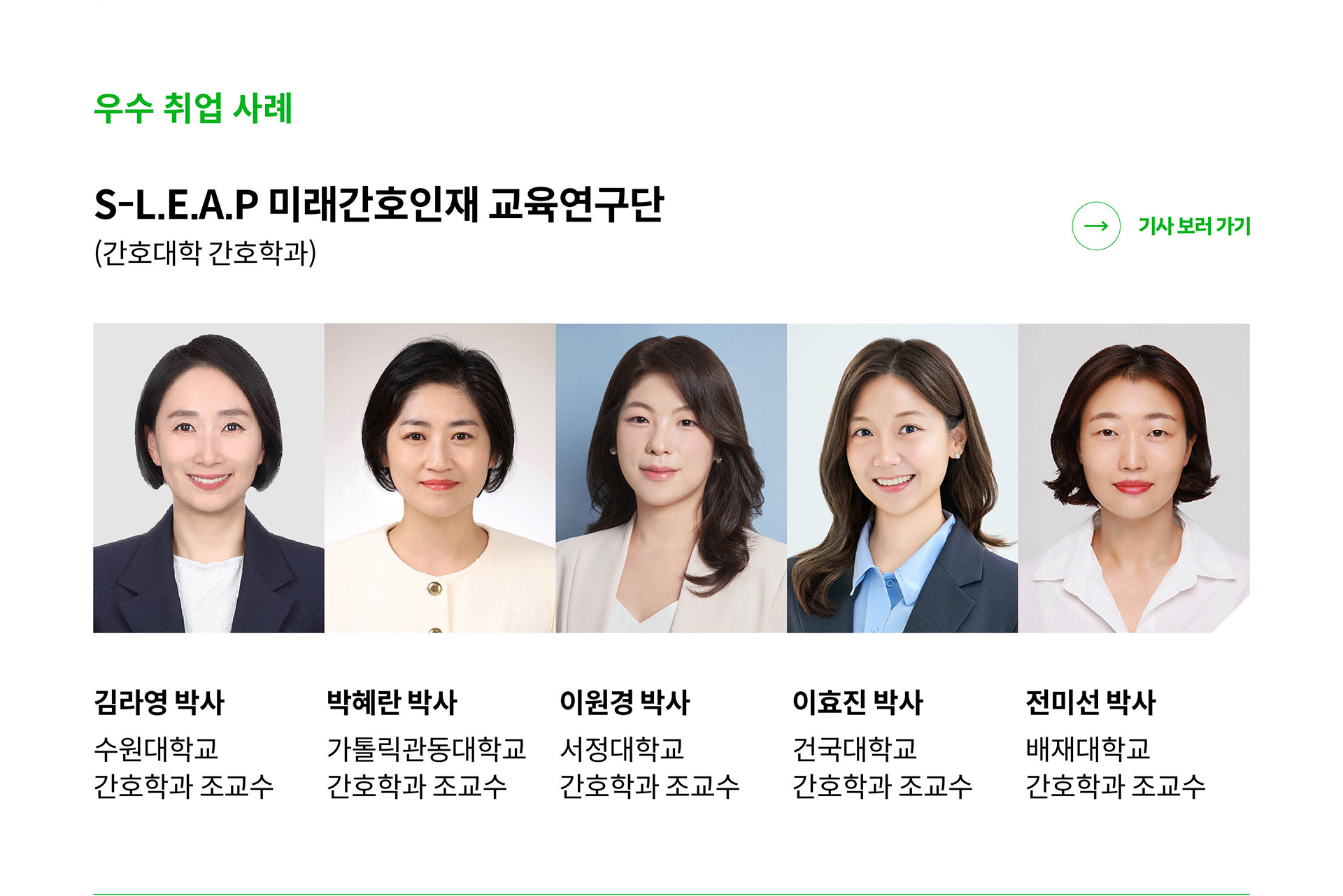 대우수 취업 사례 S L E A P 미래간호인재 교육연구단